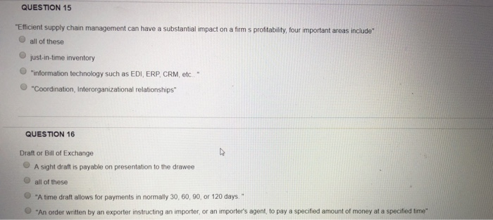 QUESTION 15 "Efficient supply chain management