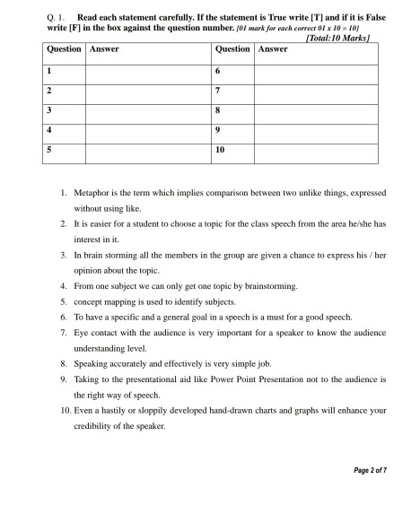 true or false Q.1. Read each statement carefully.