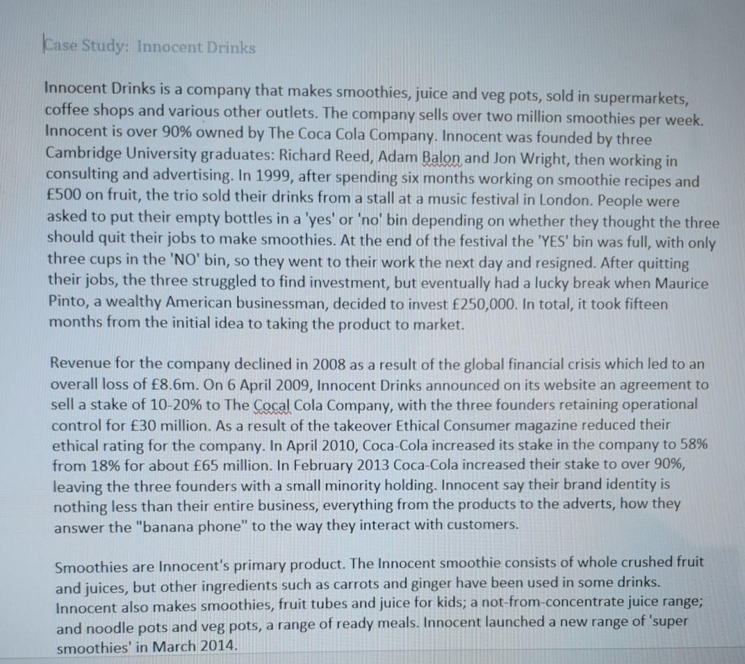 Case Study: Innocent Drinks per week. Innocent