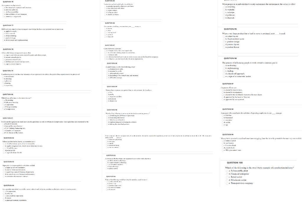 QUESTION 70 QUESTIONS leppe in an intretrialized