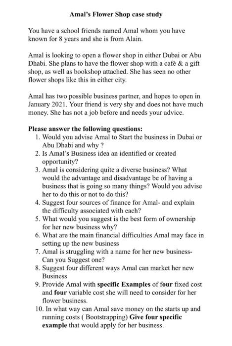 Amal's Flower Shop case study You have a school
