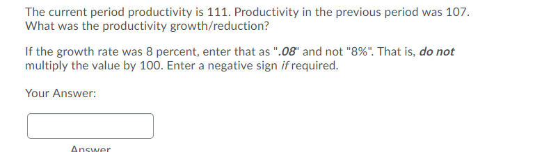 The current period productivity is 111.