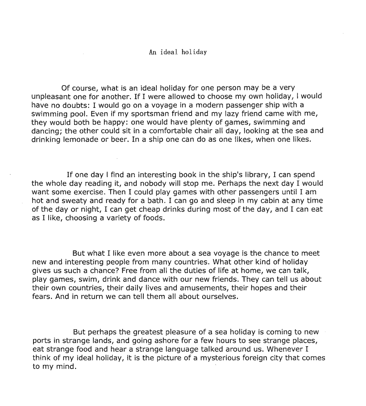 summaries for the following writing An ideal