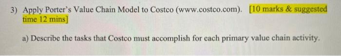 3) Apply Porter's Value Chain Model to Costco