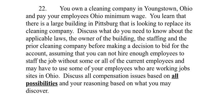 22. You own a cleaning company in Youngstown,