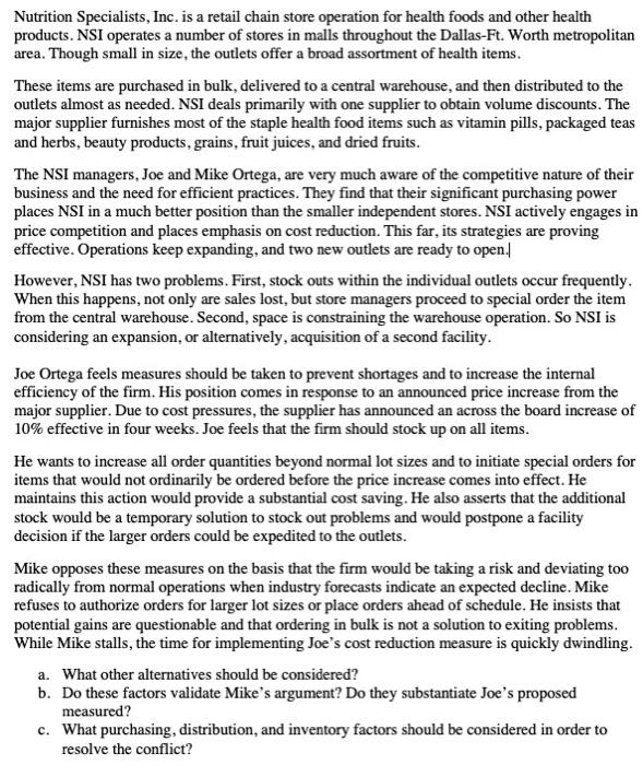 Nutrition Specialists, Inc. is a retail chain