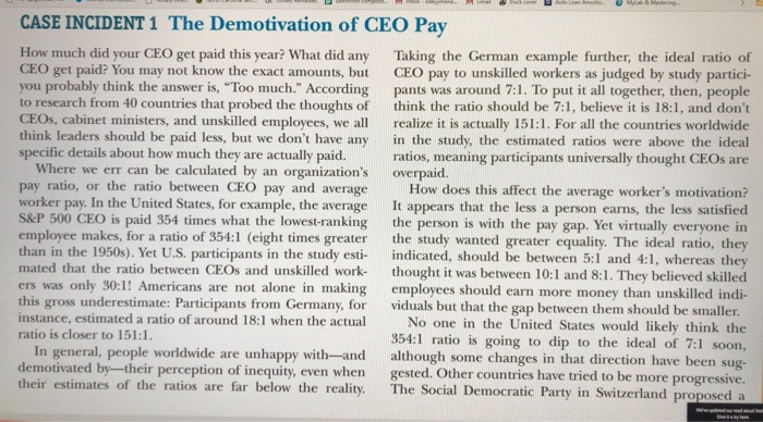 CASE INCIDENT 1 The Demotivation of CEO Pay How