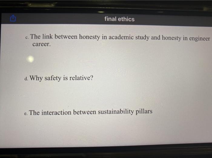 final ethics c. The link between honesty in