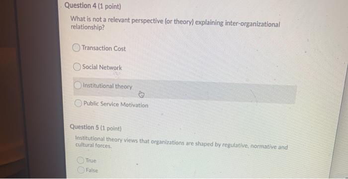 Question 4 (1 point) What is not a relevant