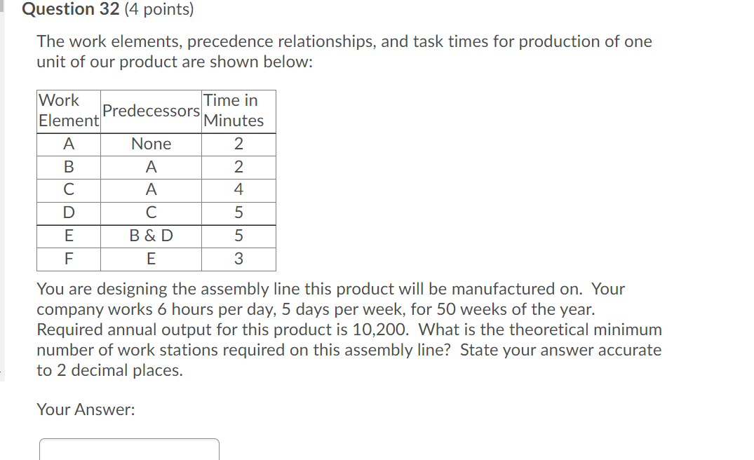 Question 32 (4 points) The work elements,