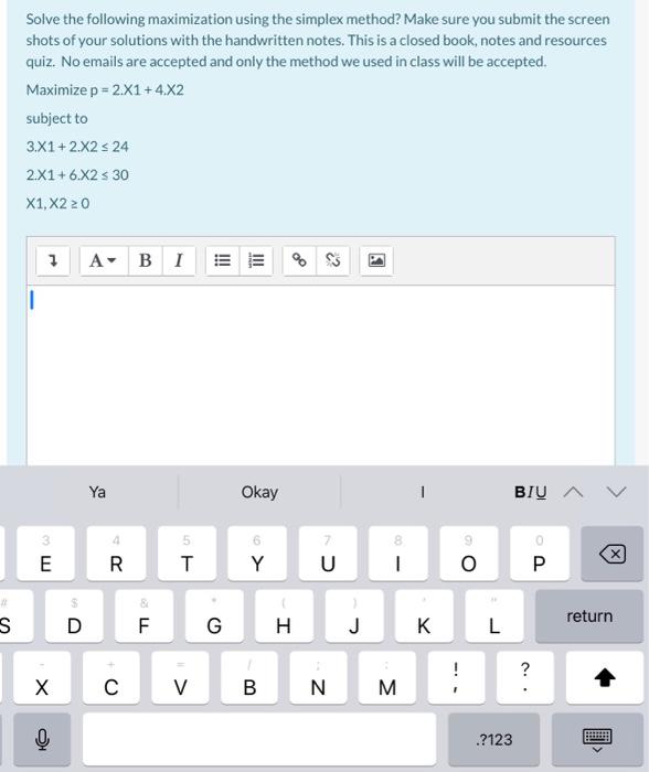 Solve the following maximization using the