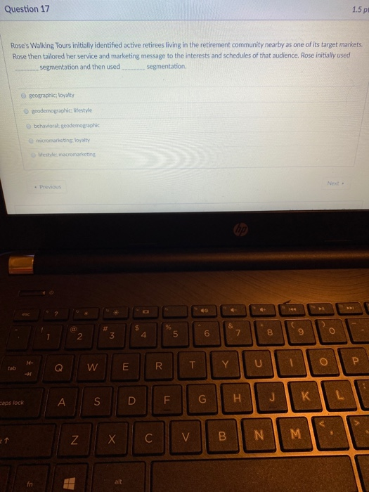 Question 17 1.5 p! Rose's Walking Tours initially