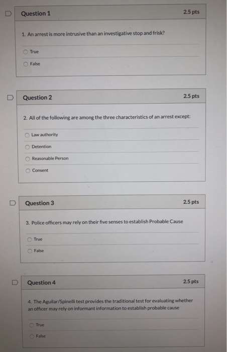 Need help with these questions Question 1 2.5 pts