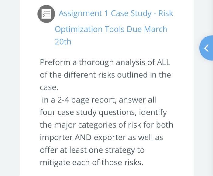 3 Assignment 1 Case Study - Risk Optimization