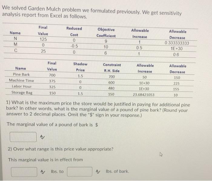 We solved Garden Mulch problem we formulated