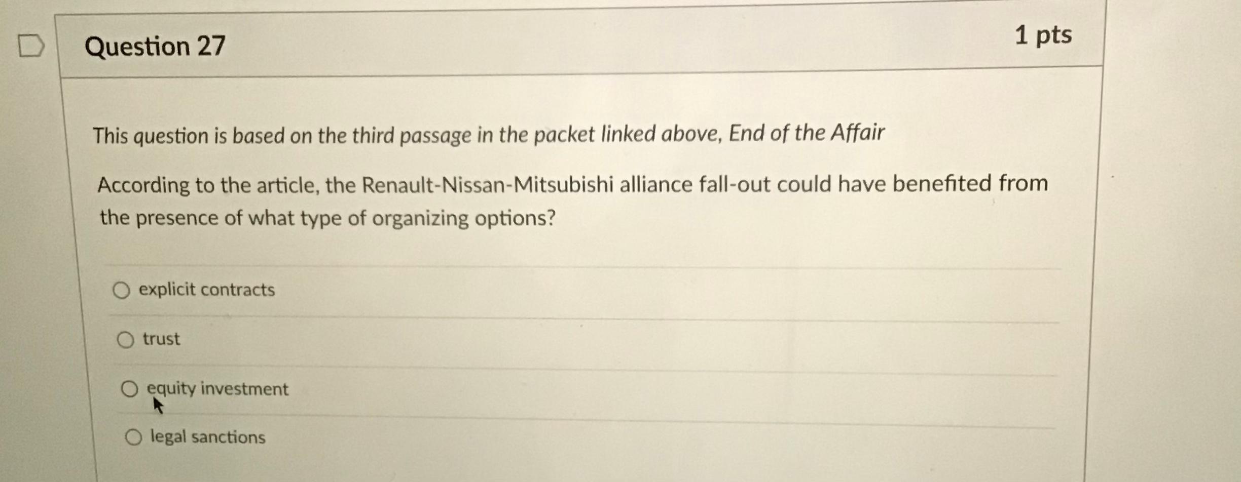 1 pts Question 27 This question is based on the