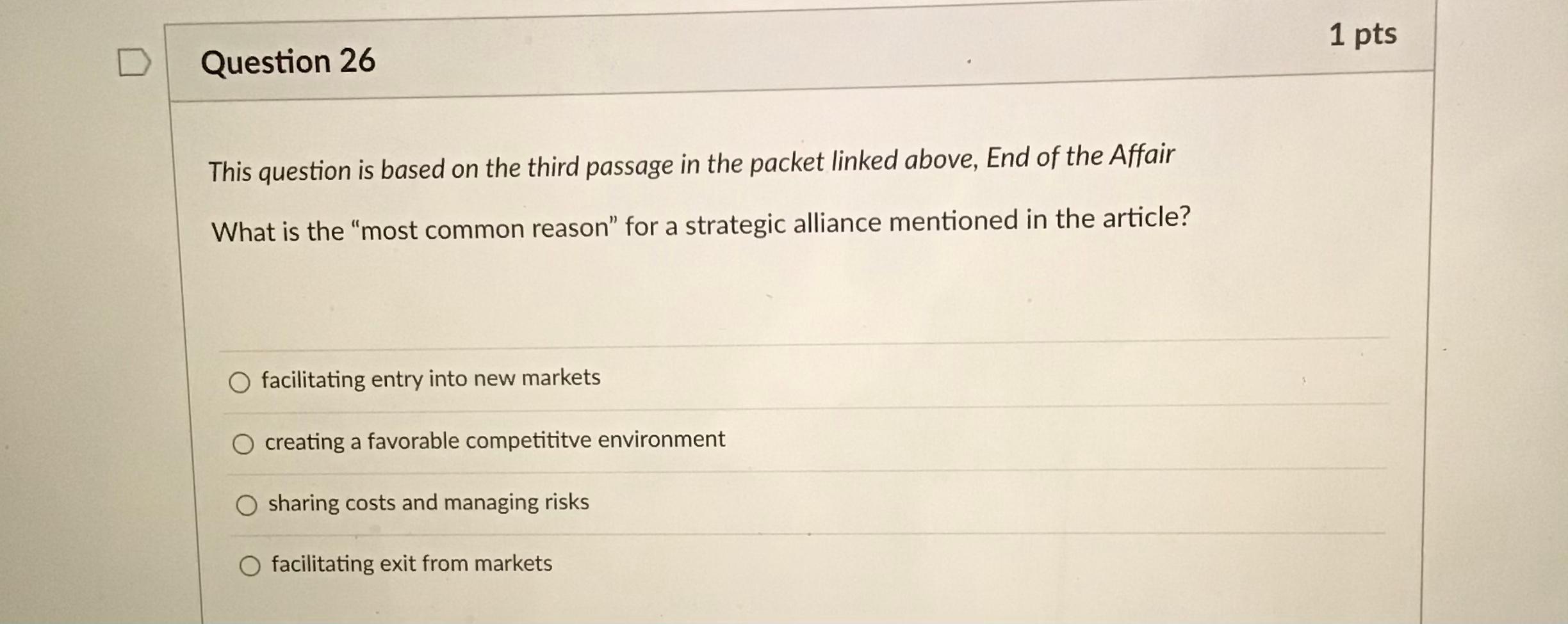 1 pts Question 27 This question is based on the