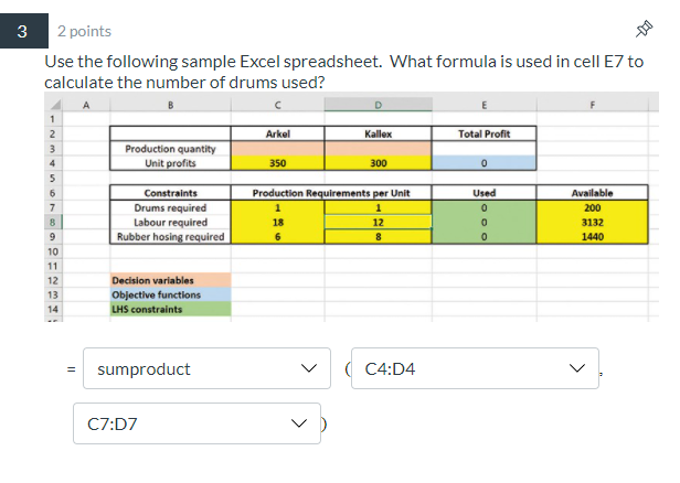 3 -10 2 points Use the following sample Excel