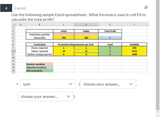 3 -10 2 points Use the following sample Excel