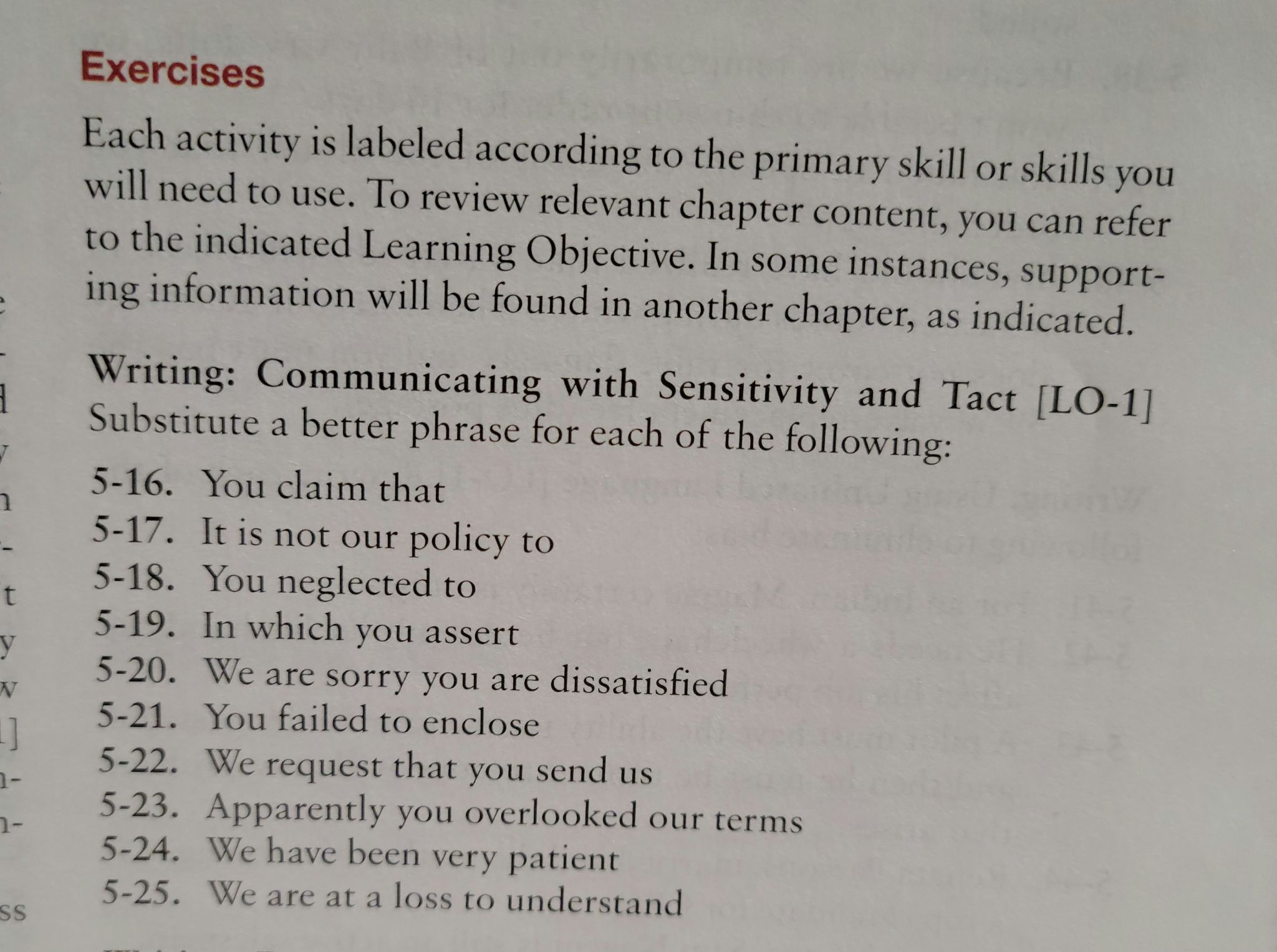 Exercises Each activity is labeled according to