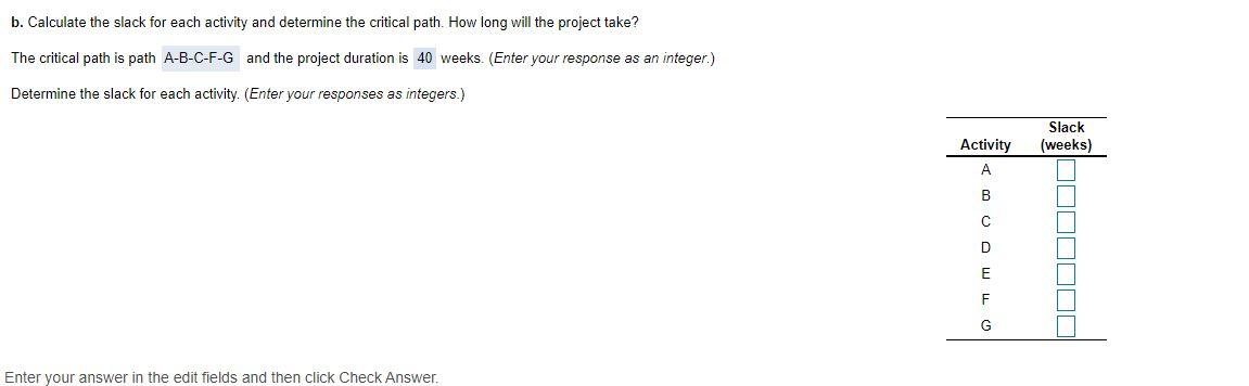 Immediate Predecessor(s) Activity A B D E F G