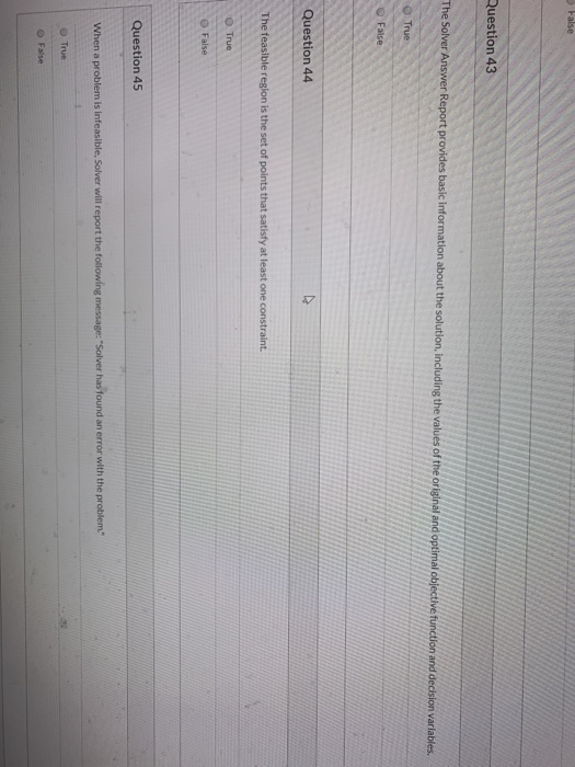 False Question 43 The Solver Answer Report