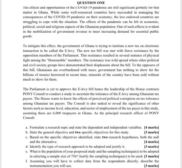 QUESTION ONE The effects and opportunities of the