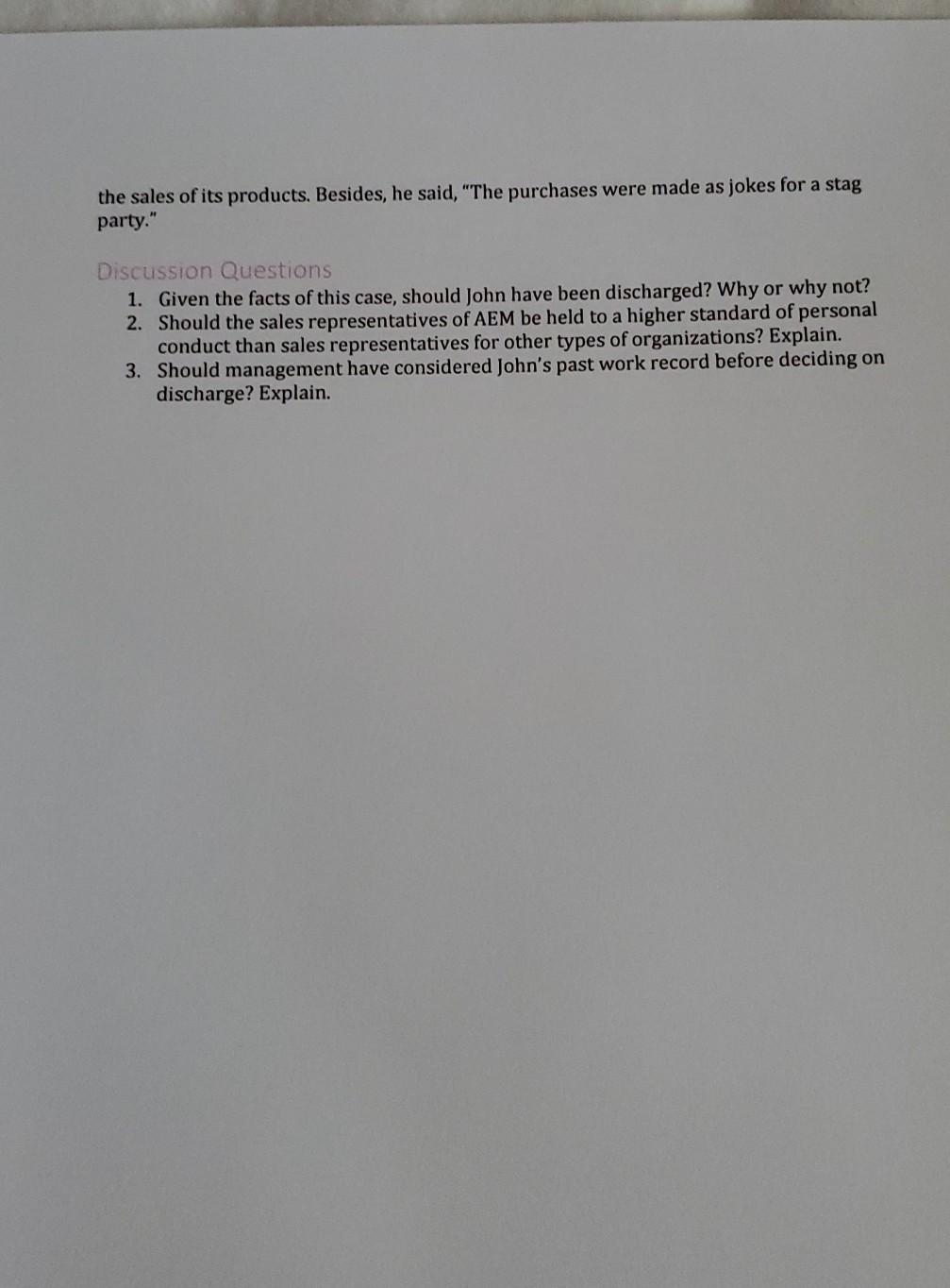 Discharged for Off Duty Behavior - Assignment #3