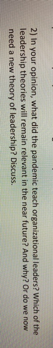2) In your opinion, what did the pandemic teach