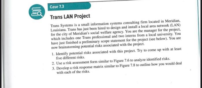 Case 7.3 E Trans LAN Project Trans Systems is a