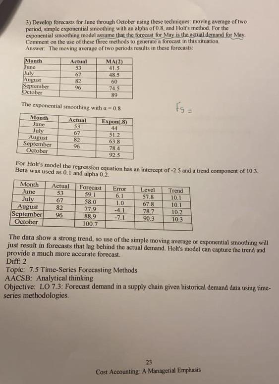 3) Develop forecasts for June through October