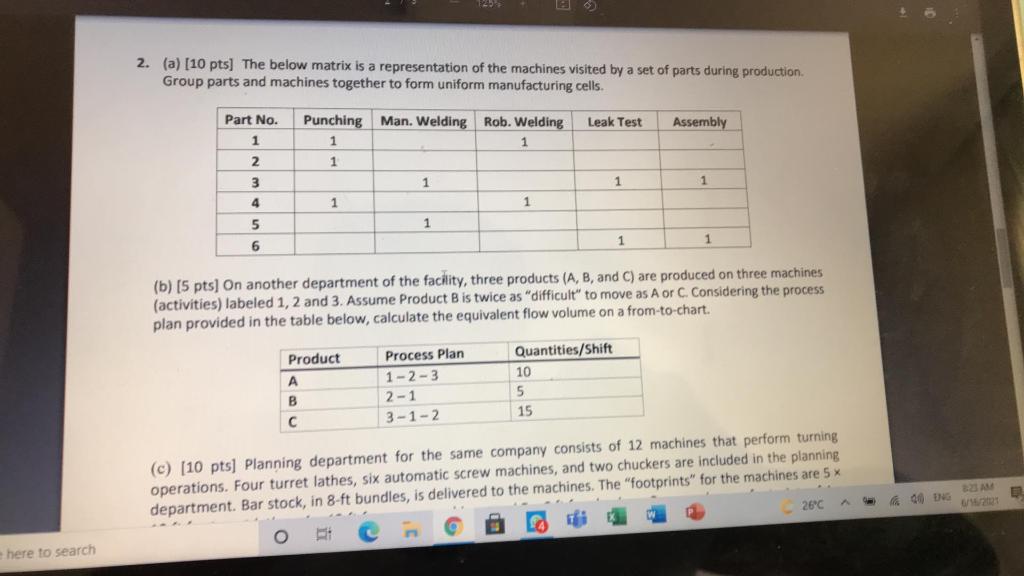 2. (a) [10 pts] The below matrix is a