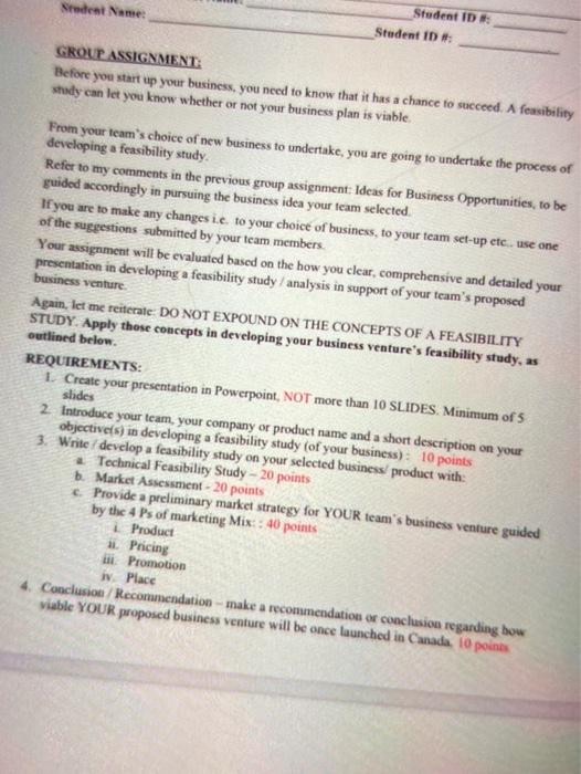 Srodent Name: Student ID#: Student ID#: GROUP