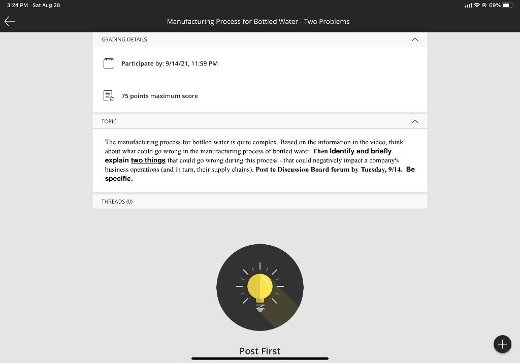 3:24 PM Sat Aug 28 1 @ 69% Manufacturing Process