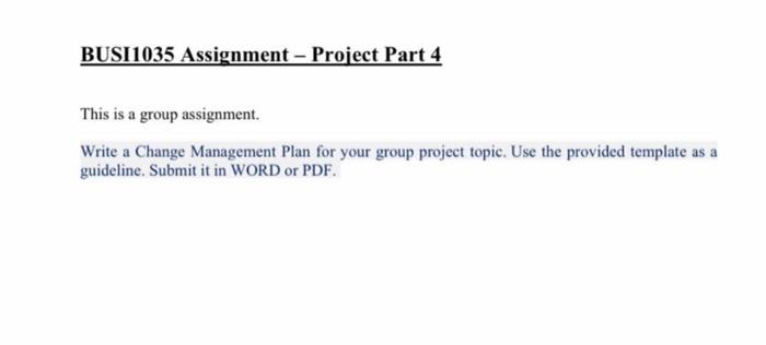 plz full explain BUSI1035 Assignment - Project