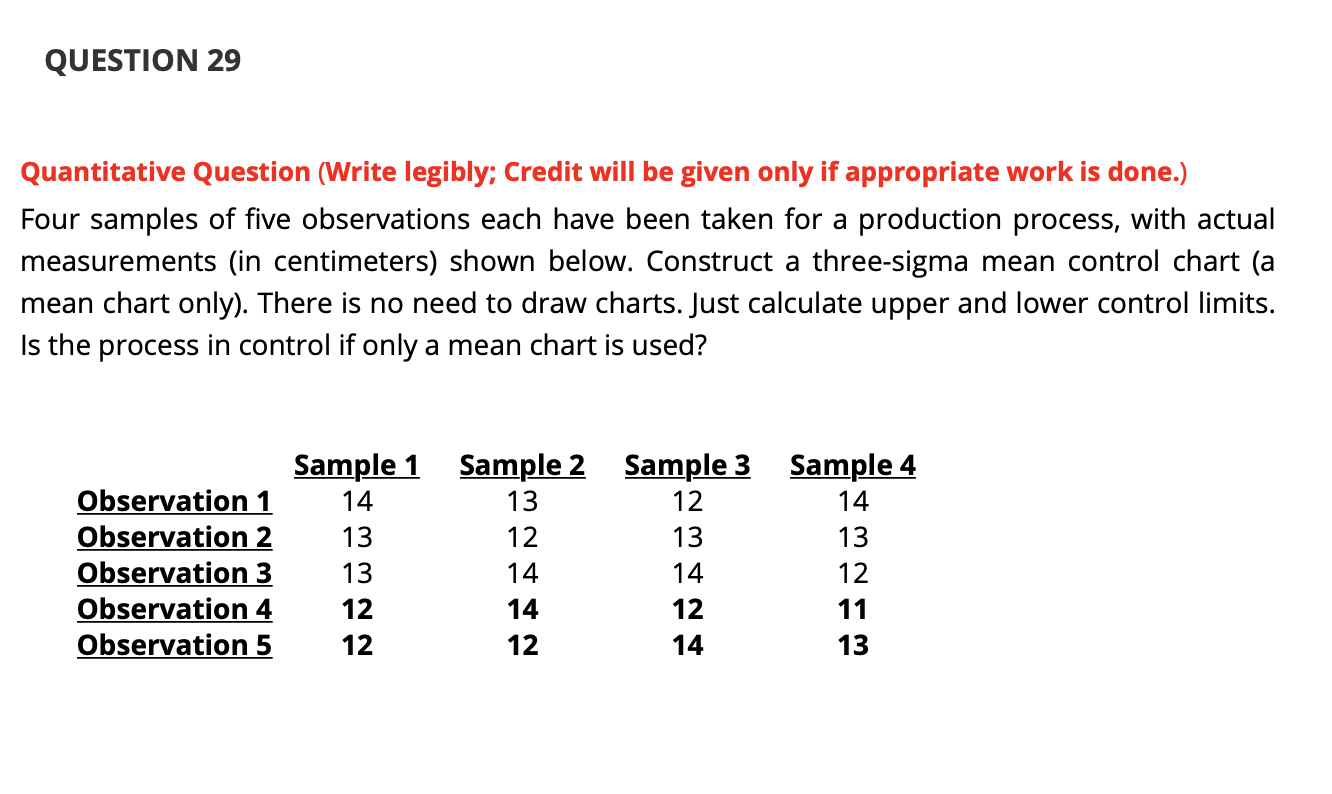 QUESTION 29 Quantitative Question (Write legibly;