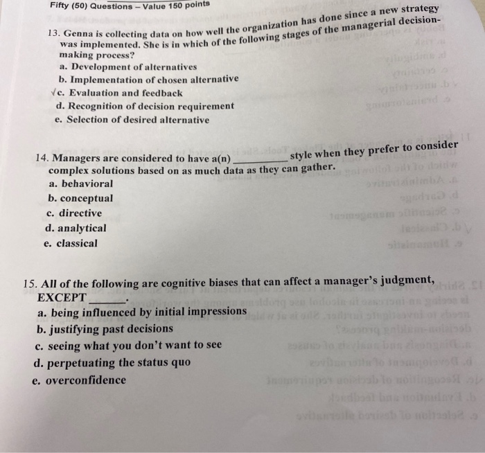 Fifty (50) Questions - Value 150 points data on