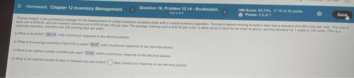 = Homework Chapter 12 Inventory Management