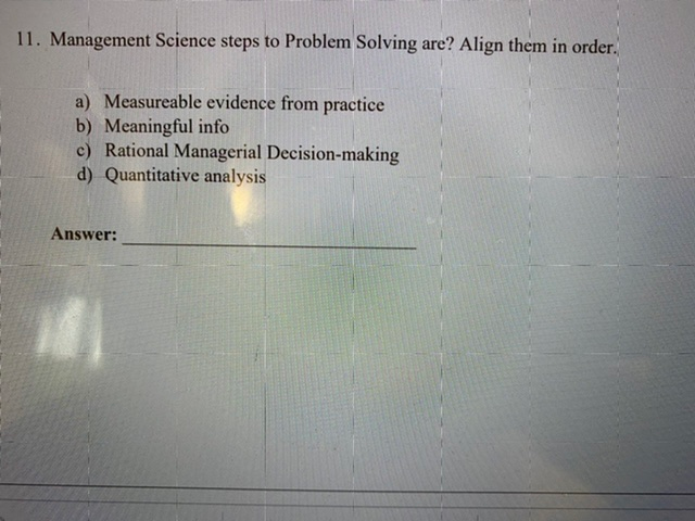 11. Management Science steps to Problem Solving