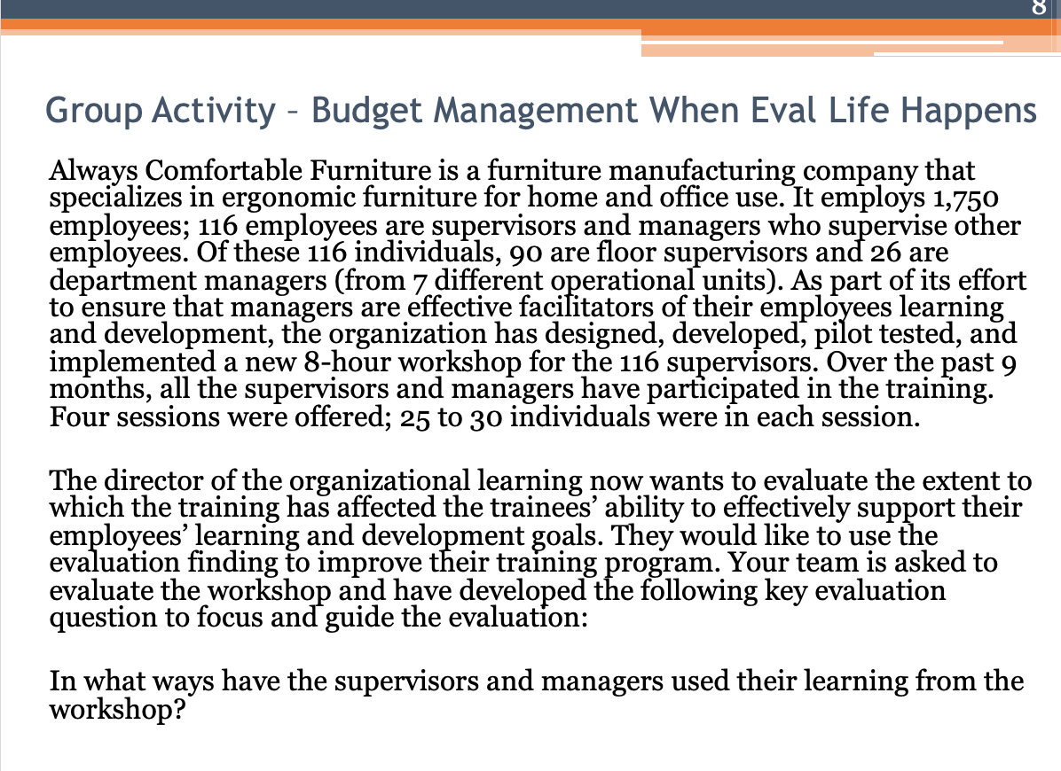 8 Group Activity - Budget Management When Eval