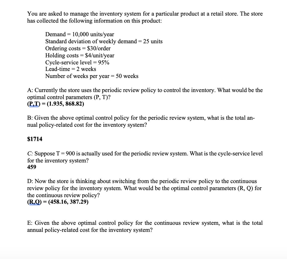 ONLY NEED PART E PLEASE HELP You are asked to