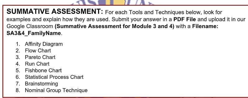 Summative SUMMATIVE ASSESSMENT: For each Tools