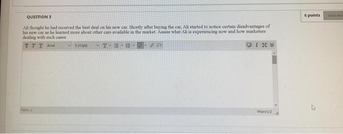 QUESTION 3 6 points Ali thought he had received