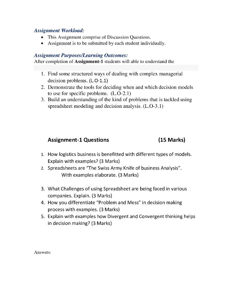 Assignment Workload: - This Assignment comprise