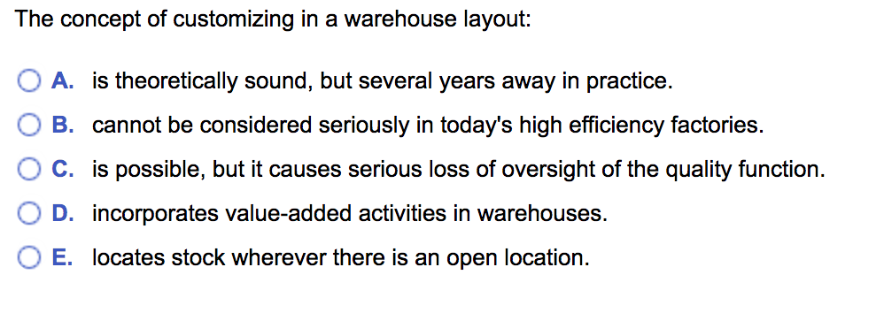 The concept of customizing in a warehouse layout: