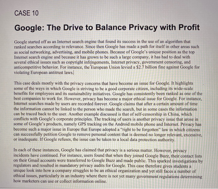 The google case analysis of subject business