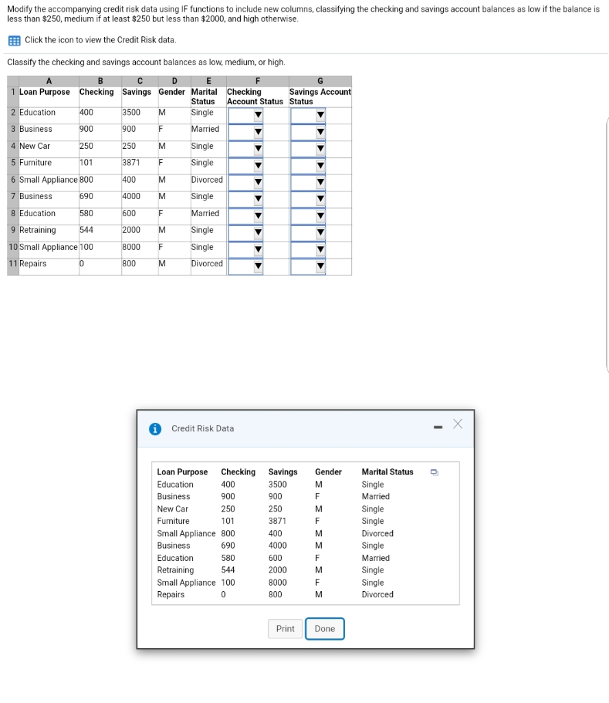Modify the accompanying credit risk data using IF