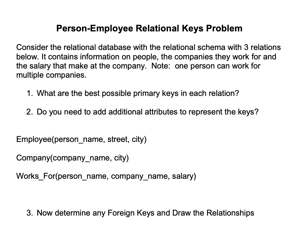 Person-Employee Relational Keys Problem Consider