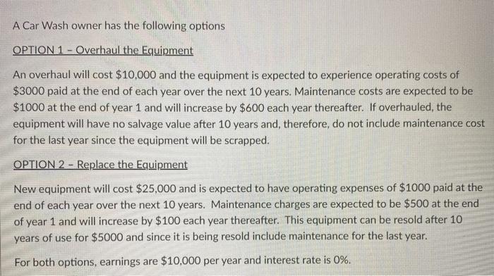 OPTION 2 - Replace the Equipment New equipment