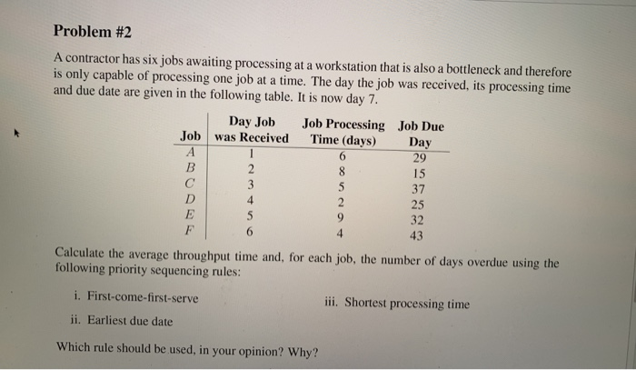 A contractor has six jobs awaiting processing at